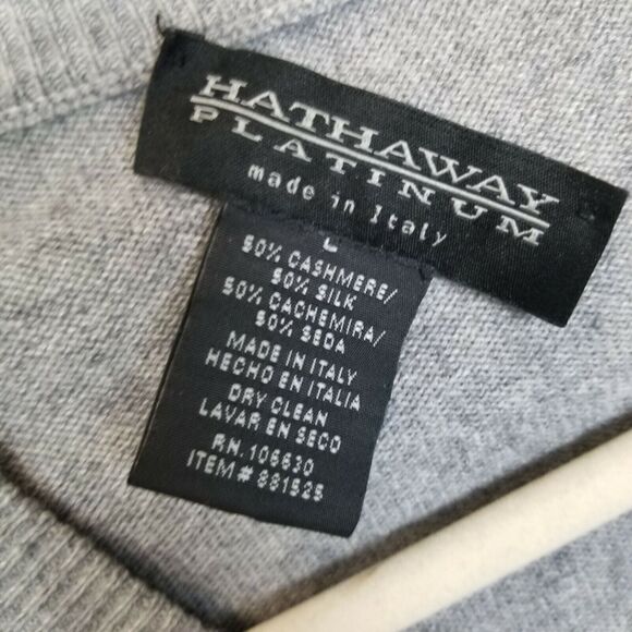 Hathaway Platinum Mens Cashmere Silk Sweater Sz L Quiet Luxury Minimalist Gray - Picture 6 of 7